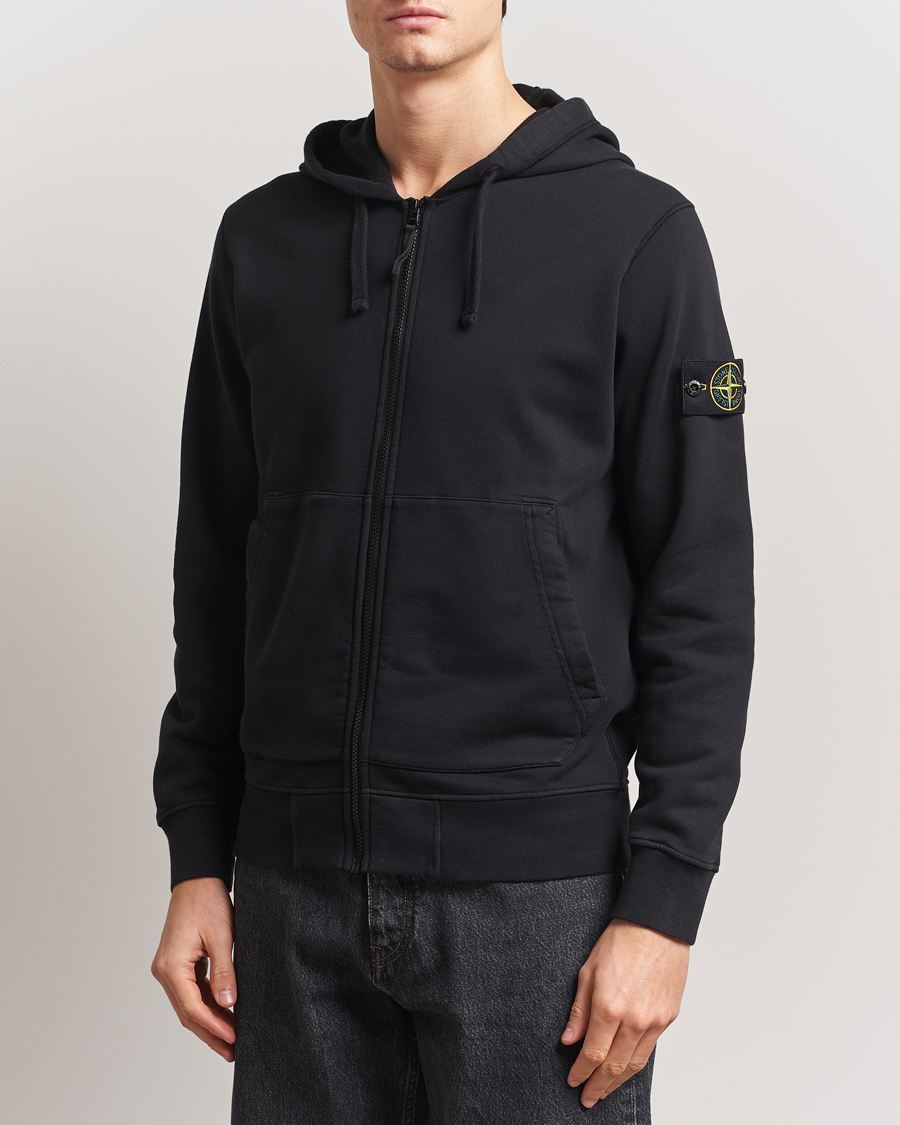 Stone Island Garment Dyed Fleece Full Zip Hood Black at CareOfCarl