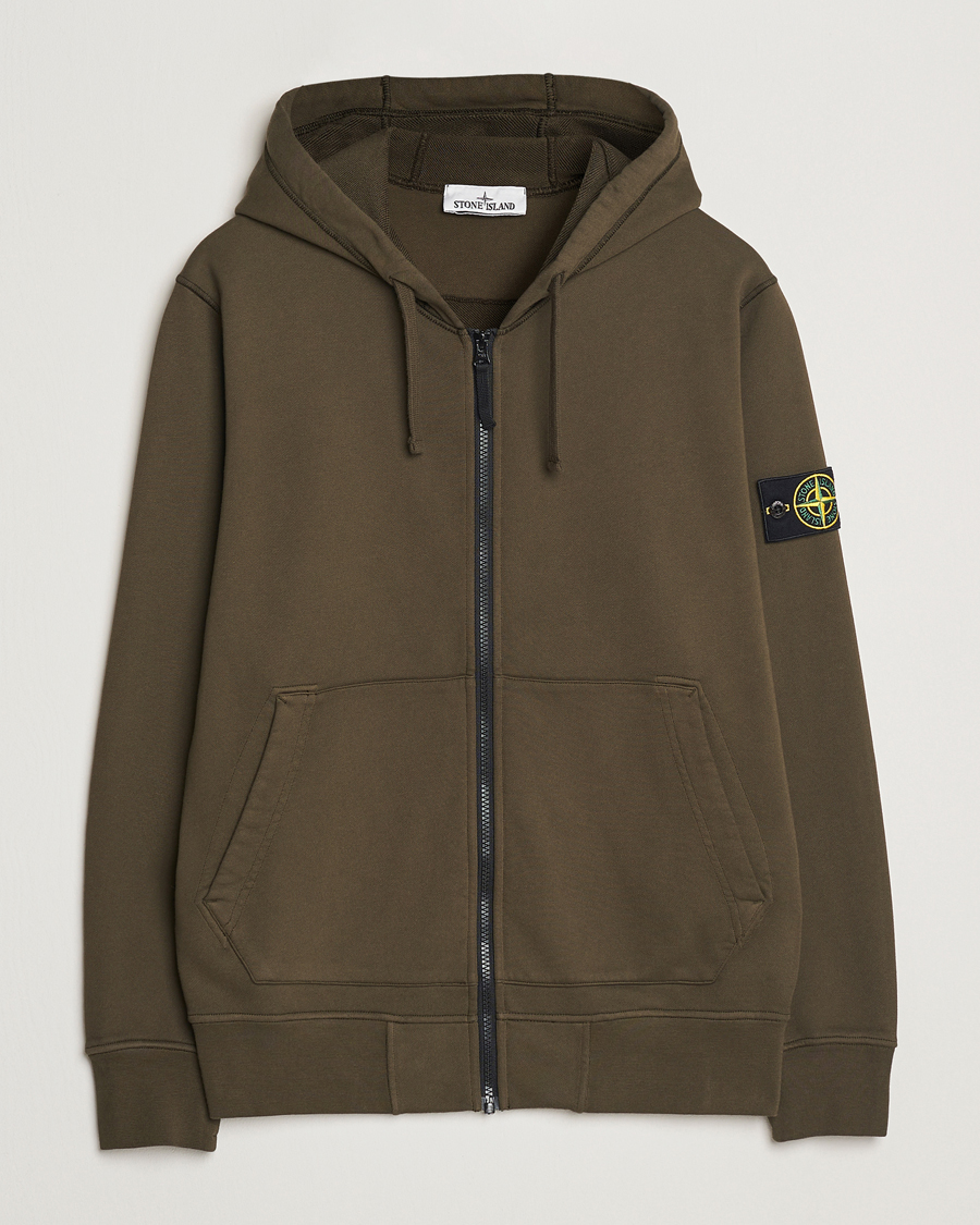 Men | Sweaters & Knitwear | Stone Island | Garment Dyed Fleece Full Zip Hood Military Green