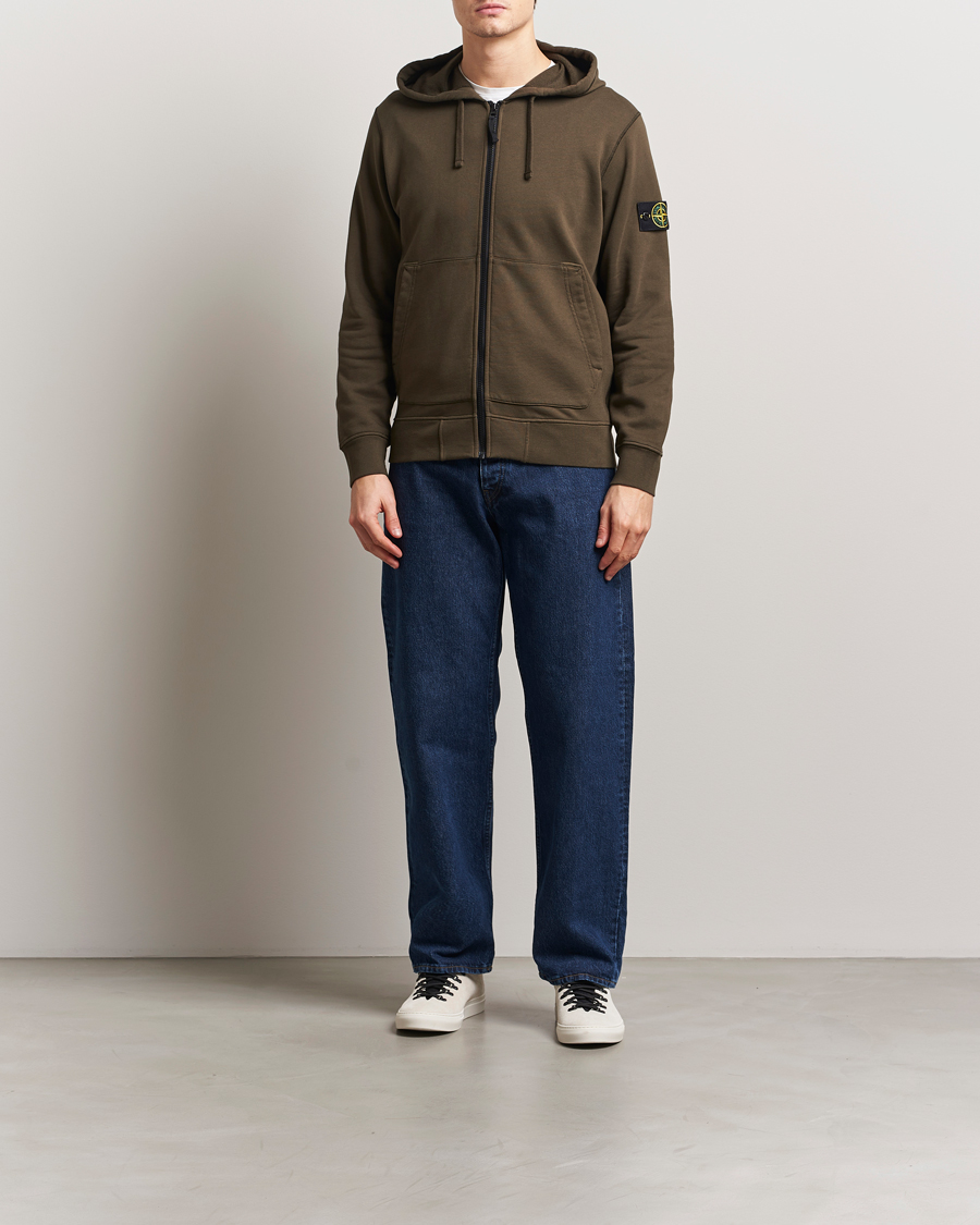 Men | Sweaters & Knitwear | Stone Island | Garment Dyed Fleece Full Zip Hood Military Green