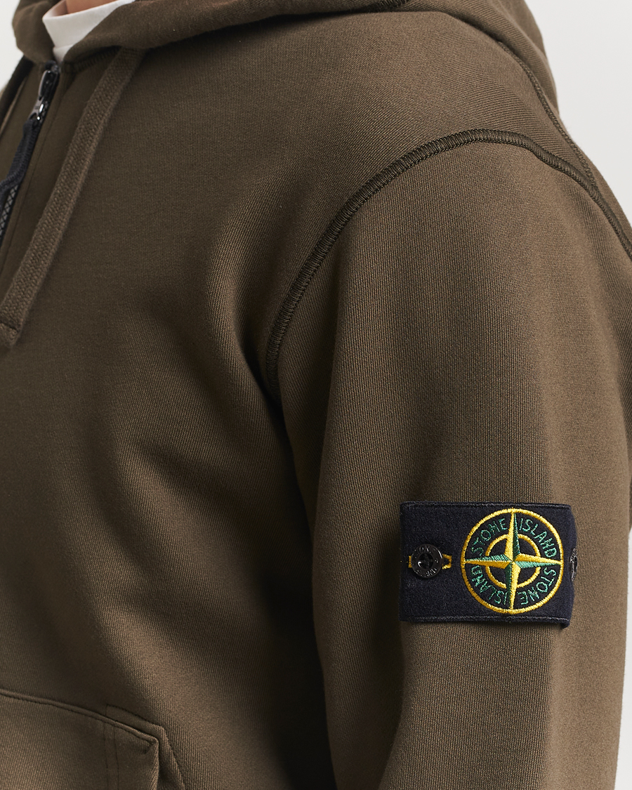 Men | Sweaters & Knitwear | Stone Island | Garment Dyed Fleece Full Zip Hood Military Green