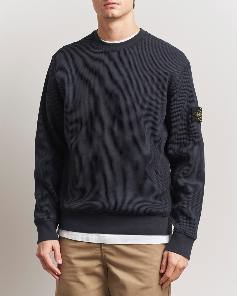 Men | Sweaters & Knitwear | Stone Island | Organic Cotton Waffle Fleece Sweatshirt Navy Blue