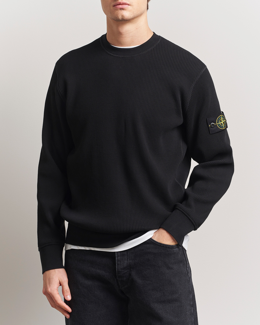 Men | Sweaters & Knitwear | Stone Island | Organic Cotton Waffle Fleece Sweatshirt Black