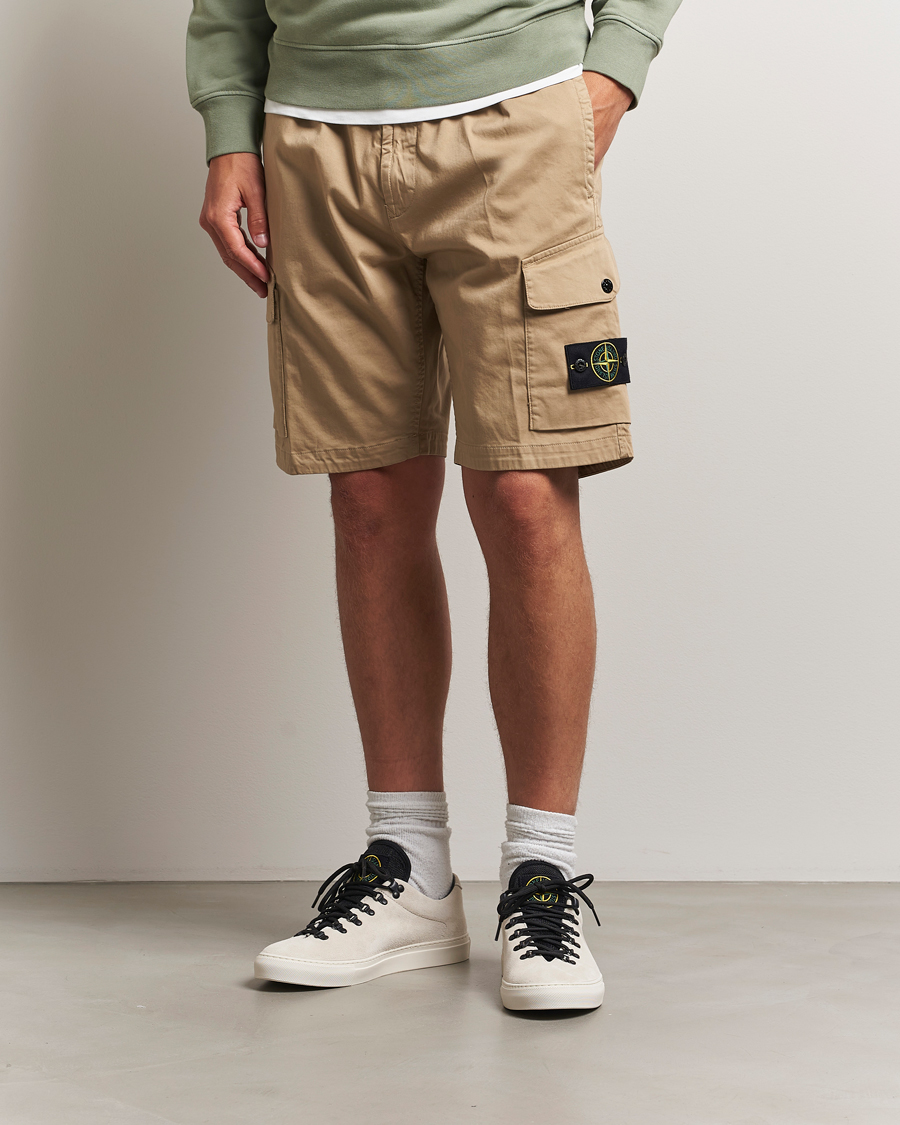 Men | Shorts | Stone Island | Organic Cotton Stretch Satin Drawstring Shorts Biscuit