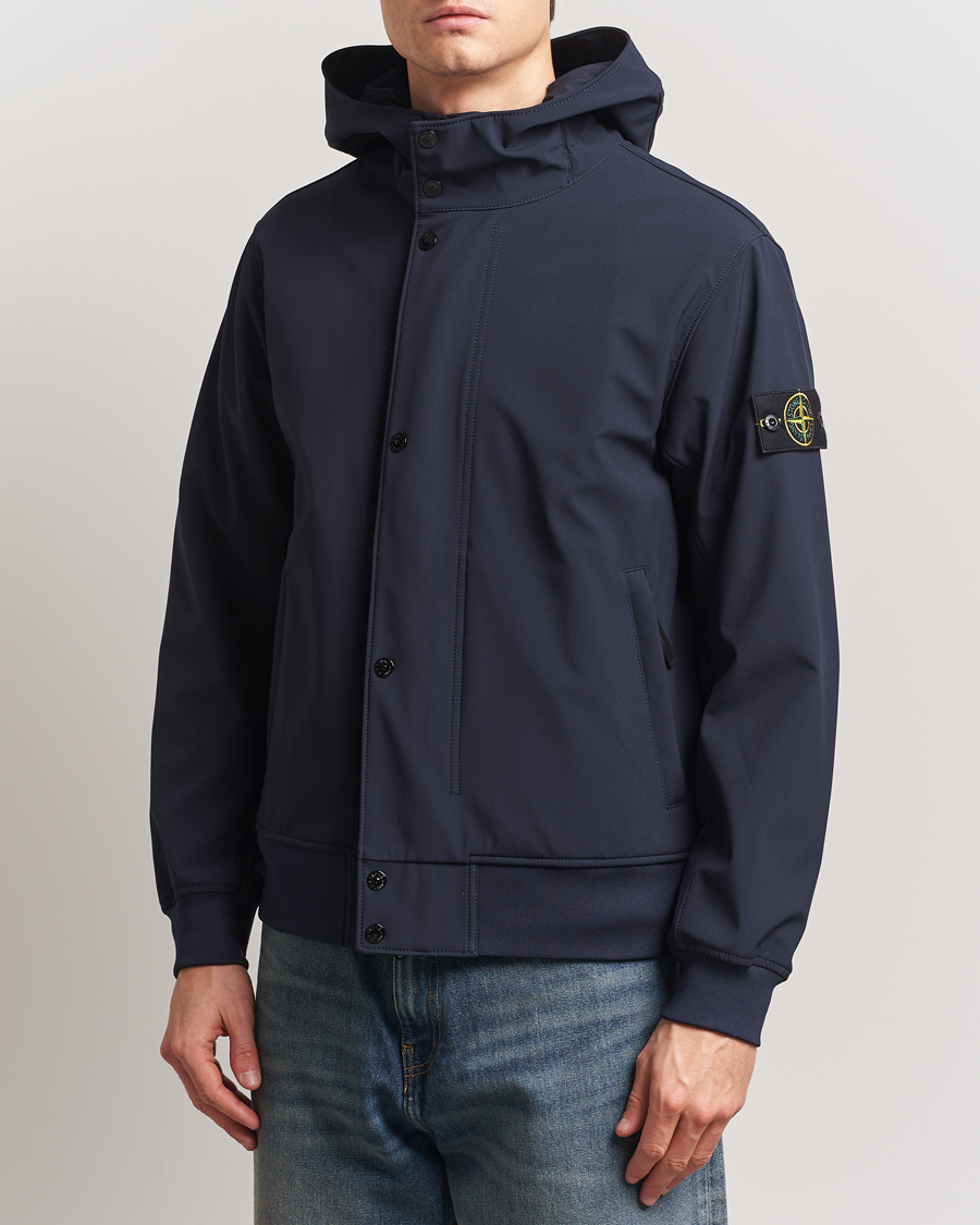 Stone Island Soft Shell Hooded Jacket Navy Blue at CareOfCarl