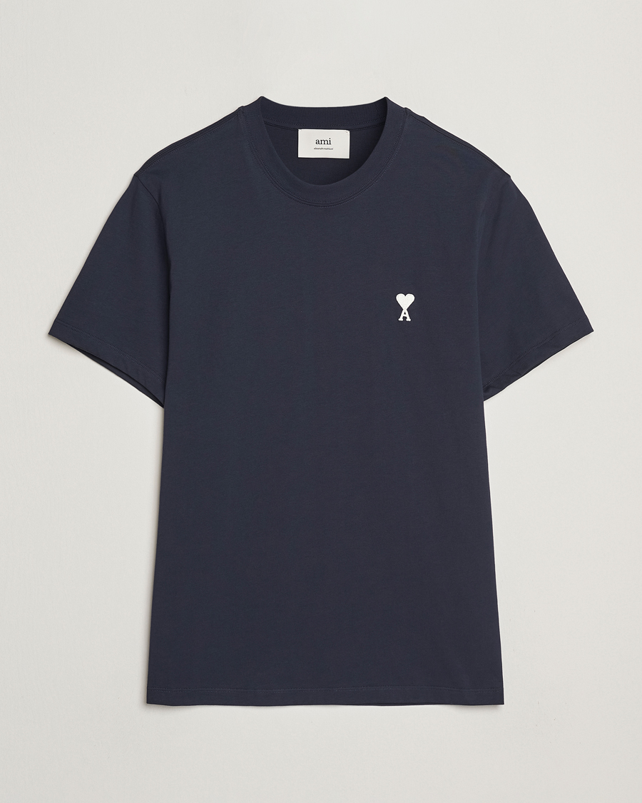 Men | T-Shirts | AMI | Off White Heart Logo T-Shirt Night Blue