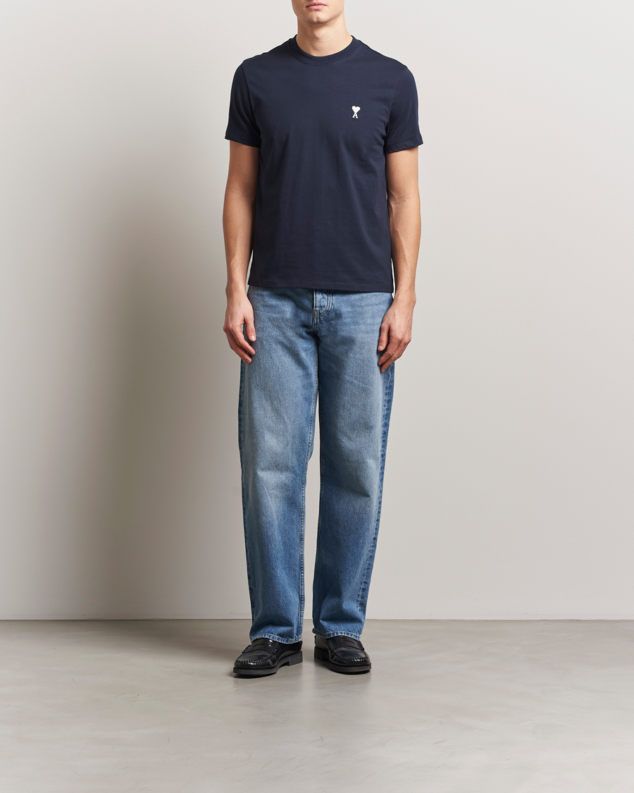 Men | T-Shirts | AMI | Off White Heart Logo T-Shirt Night Blue