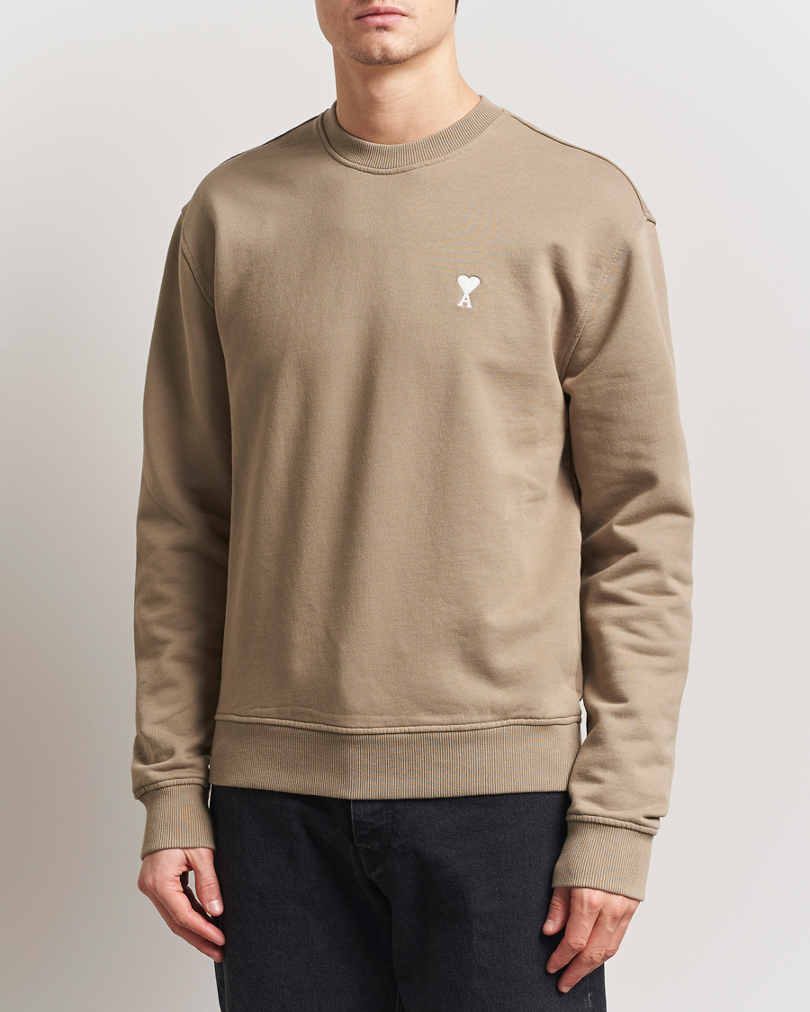 Men | Sweaters & Knitwear | AMI | Off White Heart Logo Sweatshirt Beige