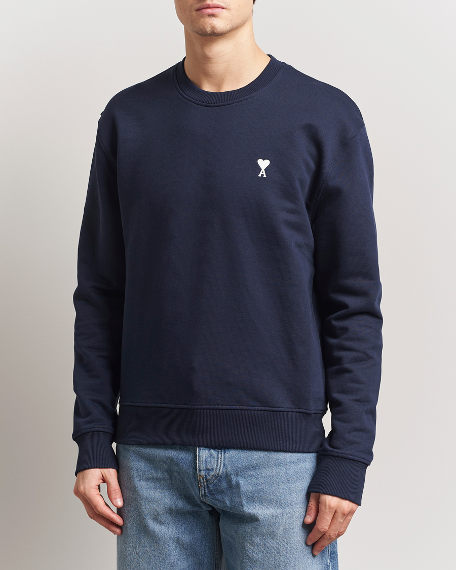 Men | Sweaters & Knitwear | AMI | Off White Heart Logo Sweatshirt Night Blue