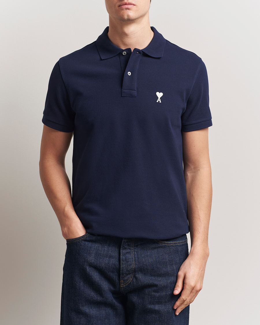 Men | Polo Shirts | AMI | Off White Heart Logo Polo Night Blue