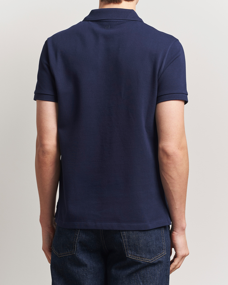 Men | Polo Shirts | AMI | Off White Heart Logo Polo Night Blue