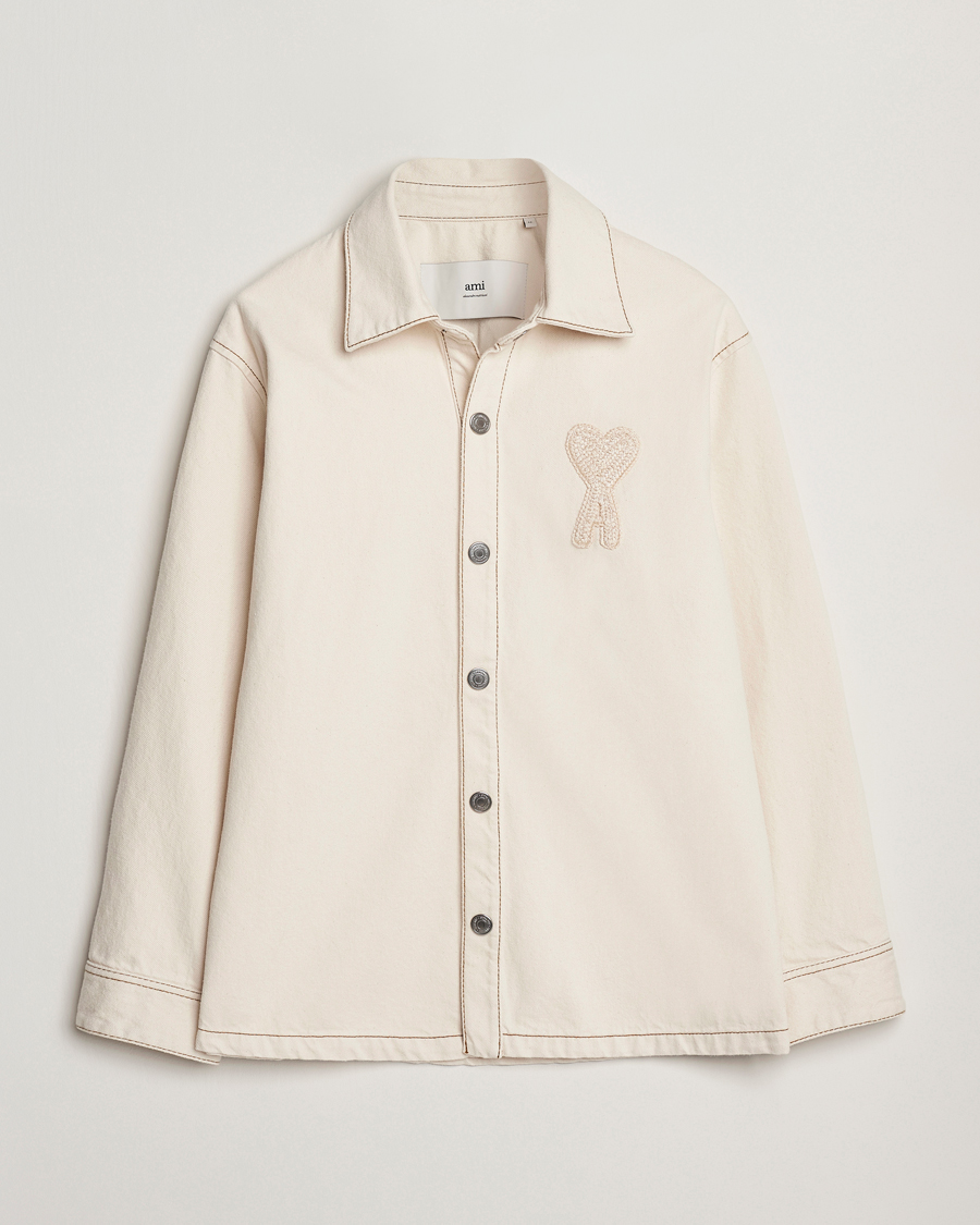 Men | Coats & Jackets | AMI | Patch Embroidered Overshirt White Cream