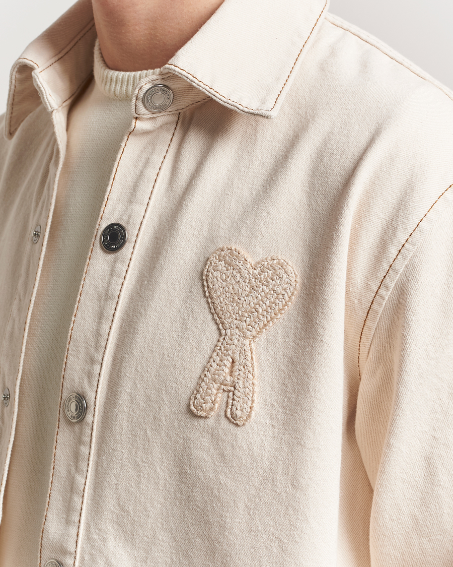 Men | Coats & Jackets | AMI | Patch Embroidered Overshirt White Cream