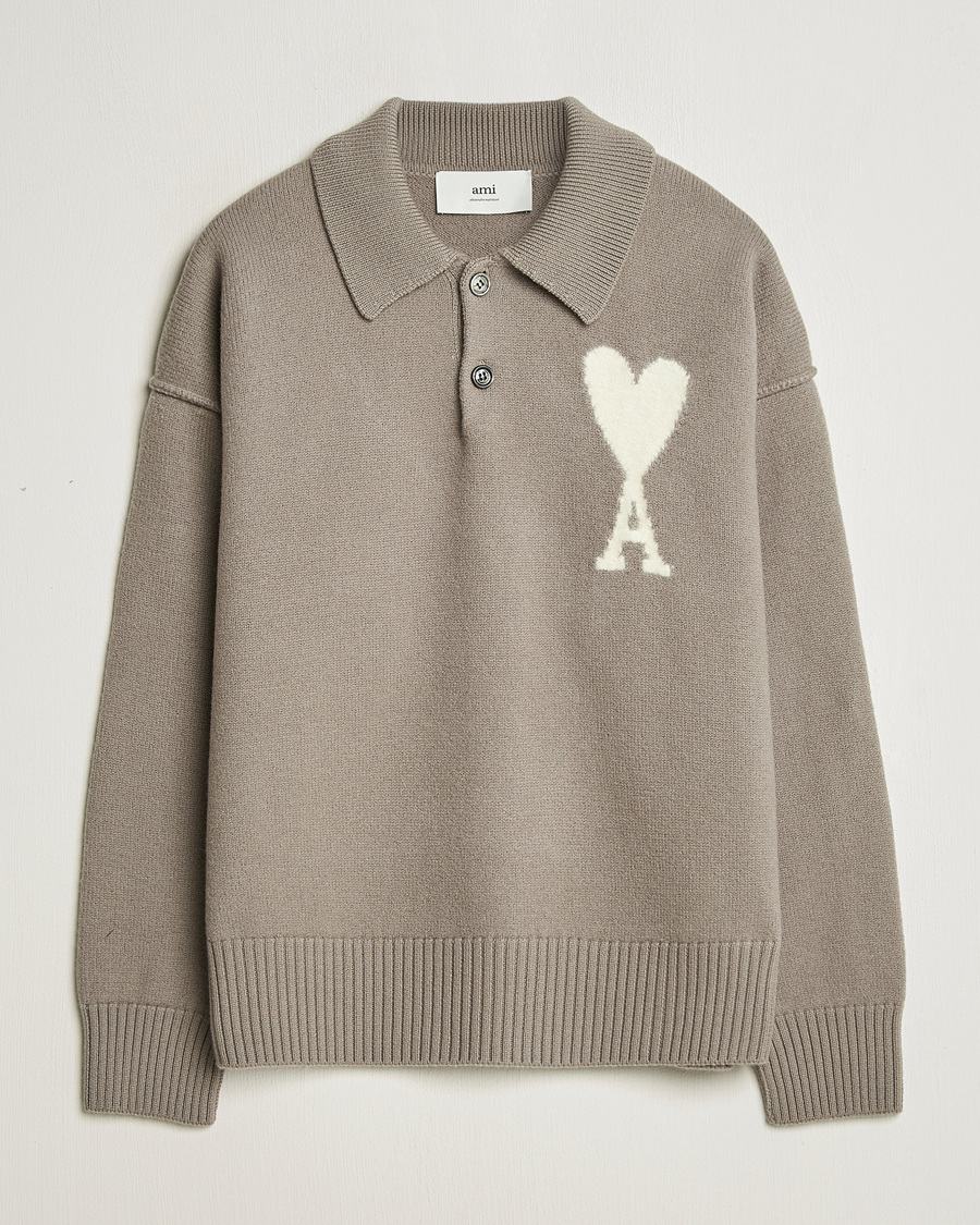 Men | Sweaters & Knitwear | AMI | Big Heart Wool Polo Ash