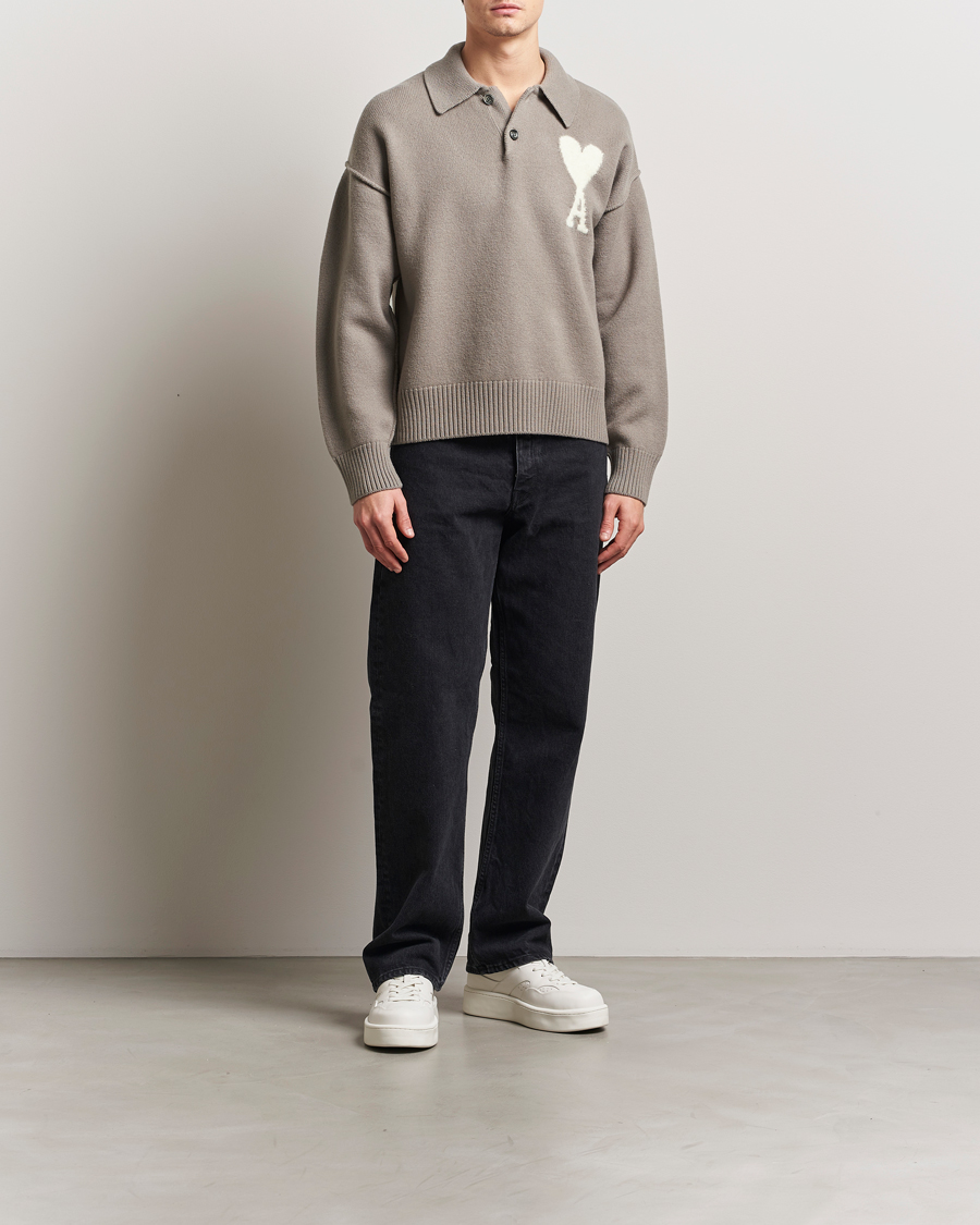 Men | Sweaters & Knitwear | AMI | Big Heart Wool Polo Ash
