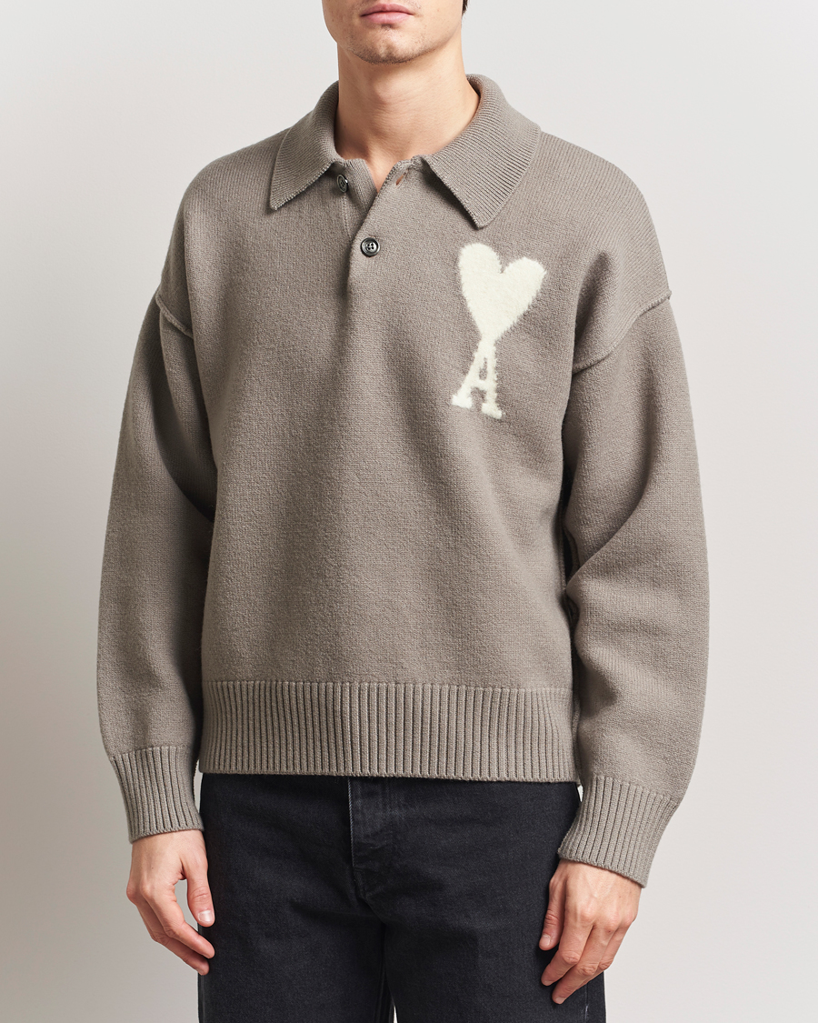 Men | Sweaters & Knitwear | AMI | Big Heart Wool Polo Ash