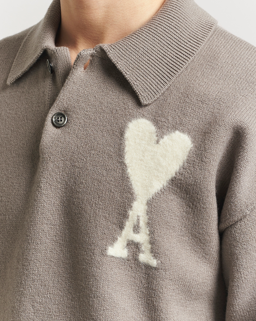 Men | Sweaters & Knitwear | AMI | Big Heart Wool Polo Ash