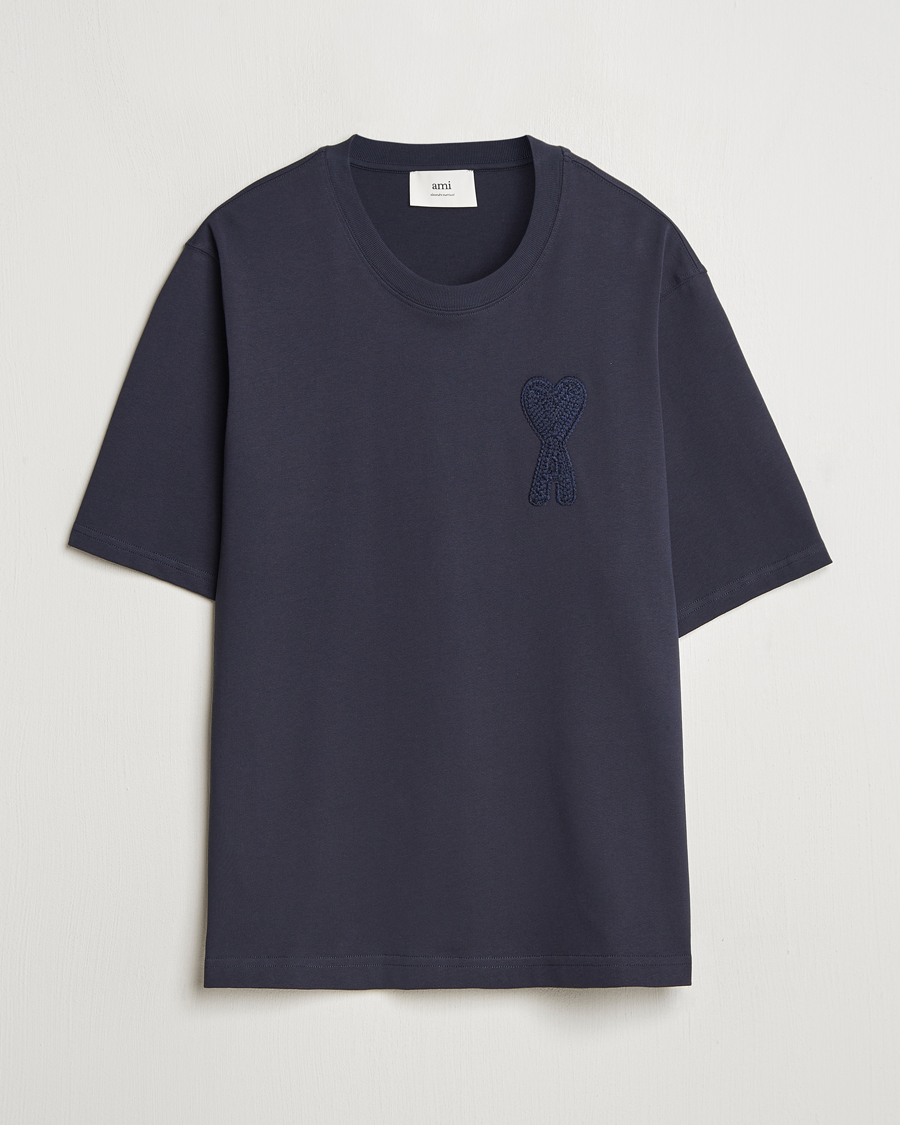 Men | T-Shirts | AMI | Bouclé Heart T-Shirt Navy Blue