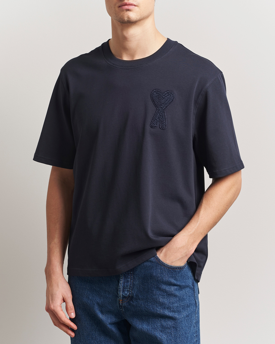 Men | T-Shirts | AMI | Bouclé Heart T-Shirt Navy Blue