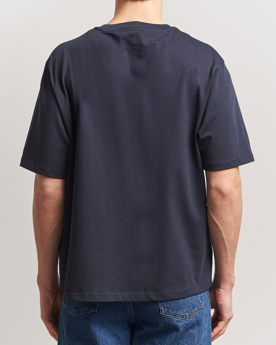 Men | T-Shirts | AMI | Bouclé Heart T-Shirt Navy Blue