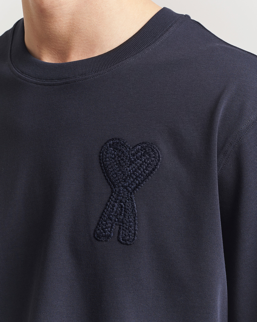 Men | T-Shirts | AMI | Bouclé Heart T-Shirt Navy Blue