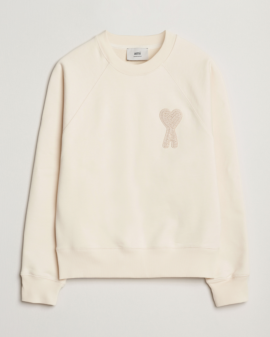 Men | Sweaters & Knitwear | AMI | Bouclé Heart Sweatshirt White Cream