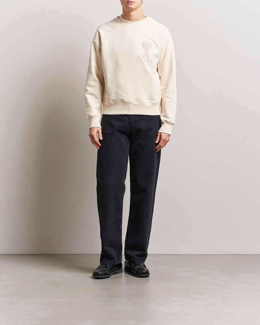 Men | Sweaters & Knitwear | AMI | Bouclé Heart Sweatshirt White Cream