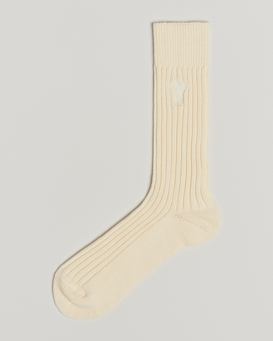 Men | Underwear & Socks | AMI | Logo Ribbed Sock Off White