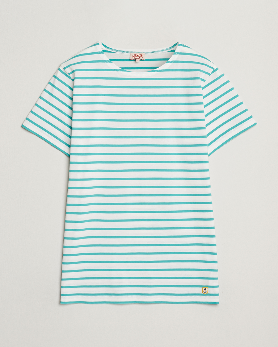 Men | T-Shirts | Armor-lux | Hoëdic Boatneck Héritage Stripe T-shirt Milk/Laguna