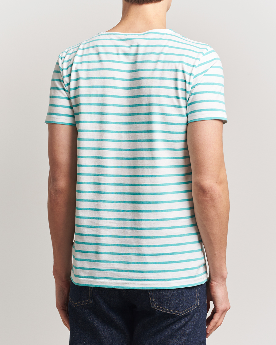 Men | T-Shirts | Armor-lux | Hoëdic Boatneck Héritage Stripe T-shirt Milk/Laguna