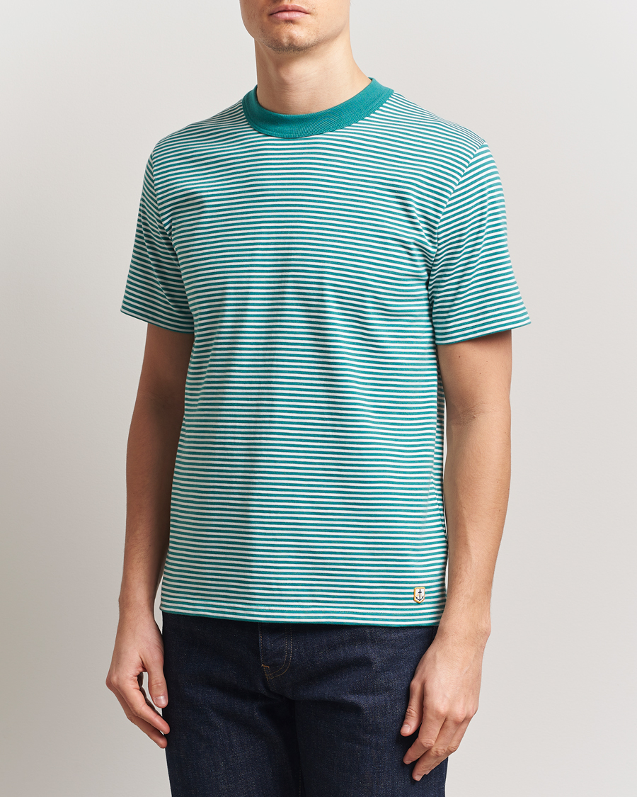 Men | T-Shirts | Armor-lux | Callac Héritage Stripe T-Shirt Deep Jungle/Milk