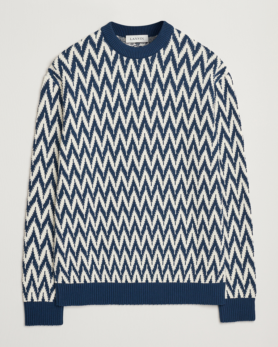 Men | Sweaters & Knitwear | Lanvin | Chevron Sweater Petrol/Ecru