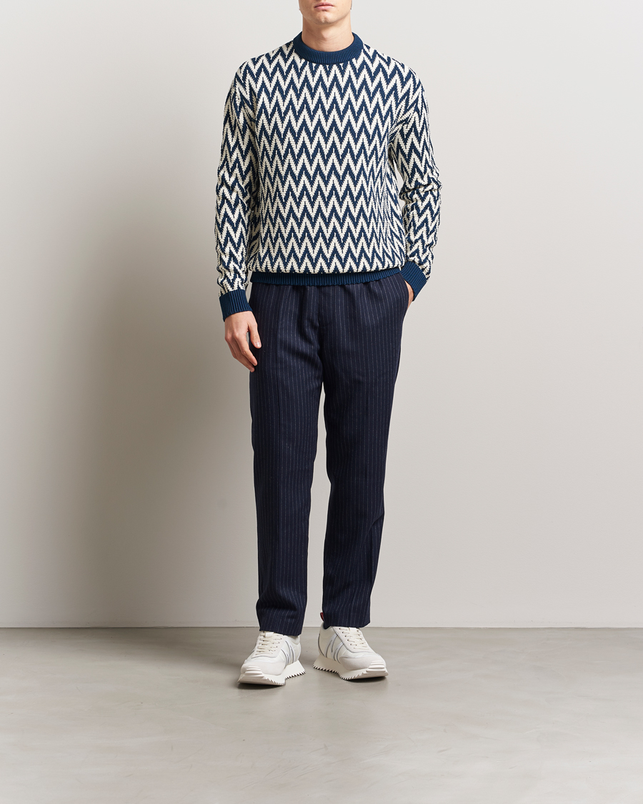 Men | Sweaters & Knitwear | Lanvin | Chevron Sweater Petrol/Ecru