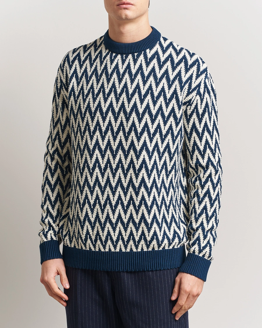 Men | Sweaters & Knitwear | Lanvin | Chevron Sweater Petrol/Ecru