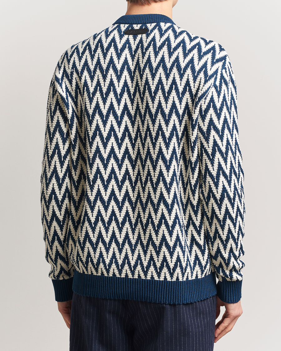 Men | Sweaters & Knitwear | Lanvin | Chevron Sweater Petrol/Ecru