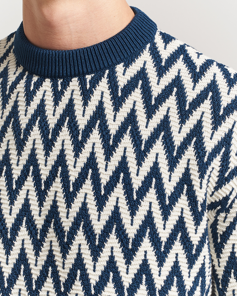 Men | Sweaters & Knitwear | Lanvin | Chevron Sweater Petrol/Ecru