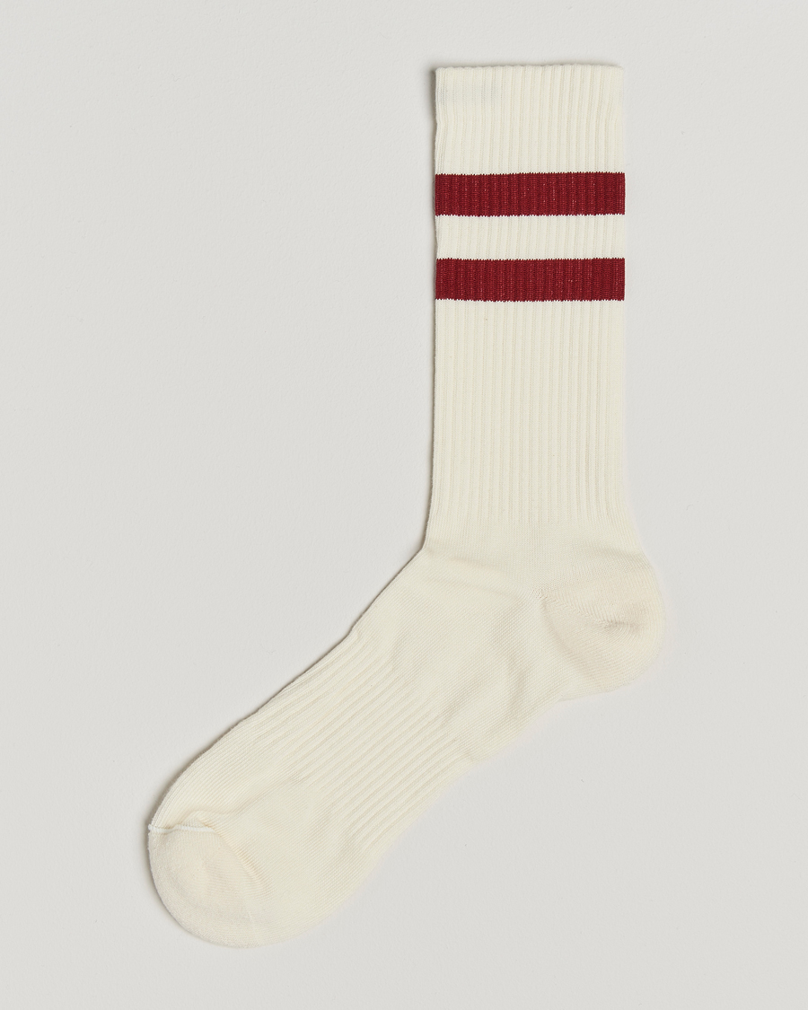 Men | Underwear & Socks | Sweyd | Two Stripe Cotton Socks White/Red