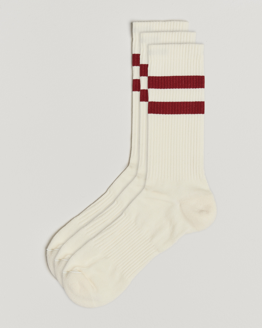 Men | Underwear & Socks | Sweyd | 3-Pack Two Stripe Cotton Socks White/Red