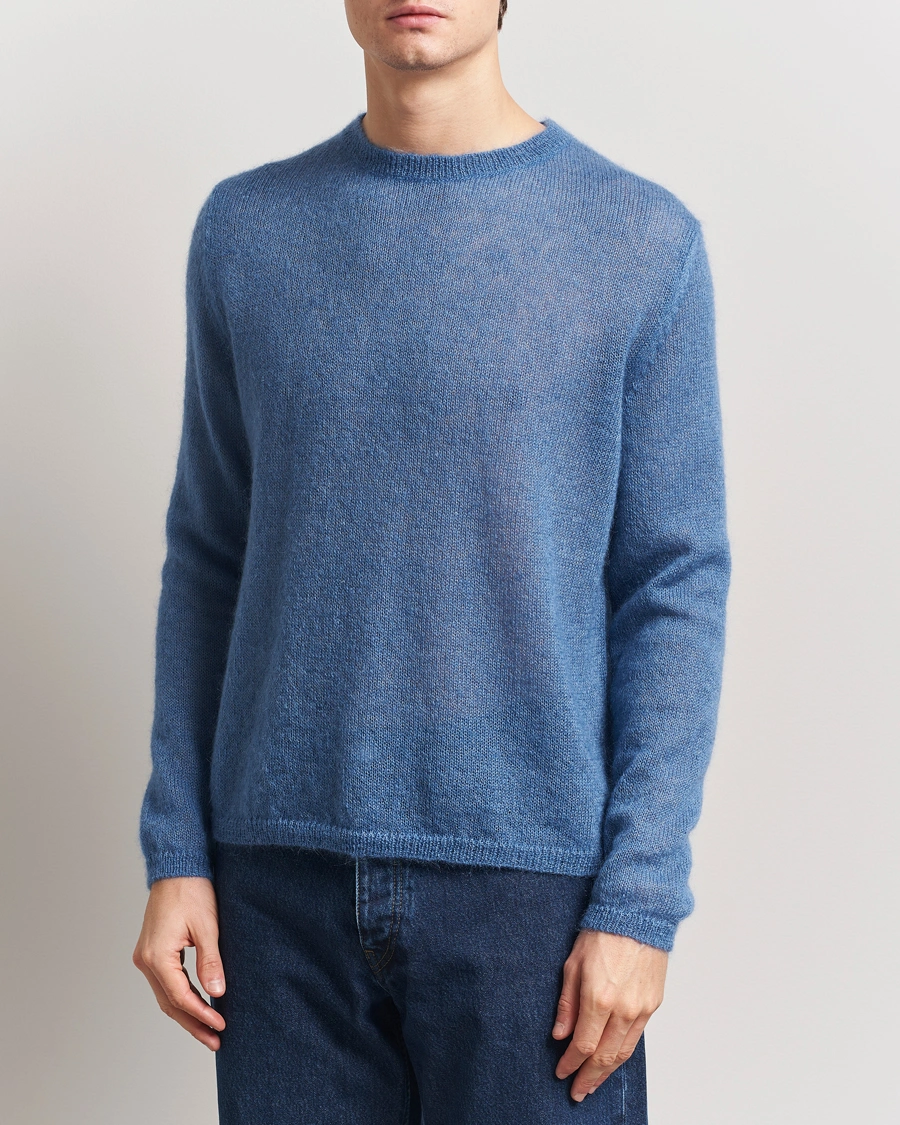 Men | Sweaters & Knitwear | Massimo Alba | Baby Mohair Crew Neck Pullover Sky Blue