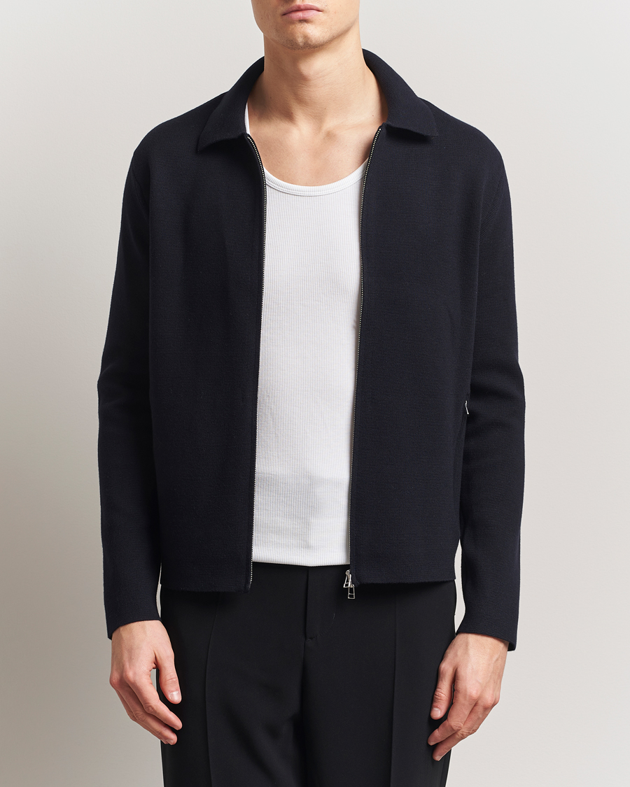 Men | Sweaters & Knitwear | Tiger of Sweden | Celyn Cotton/Wool Full Zip Light Ink