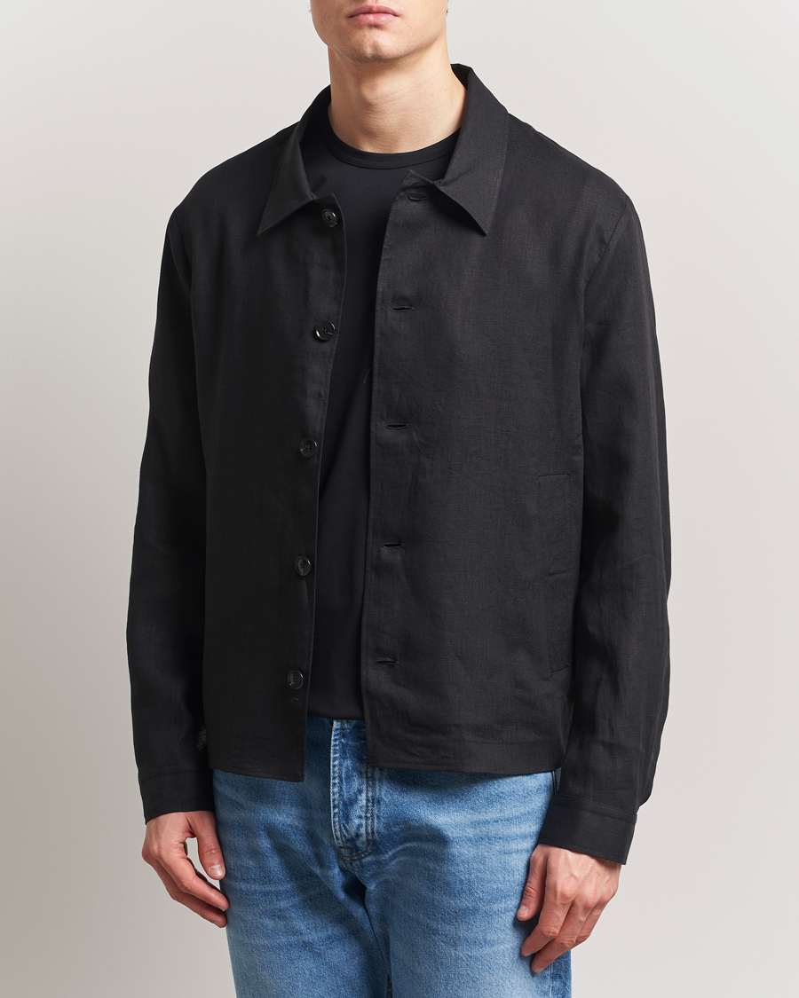 Men | Shirts | Tiger of Sweden | Barnaby Linen Overshirt Black