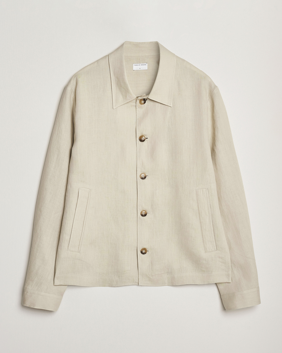 Men | Shirts | Tiger of Sweden | Barnaby Linen Overshirt Cream Sand