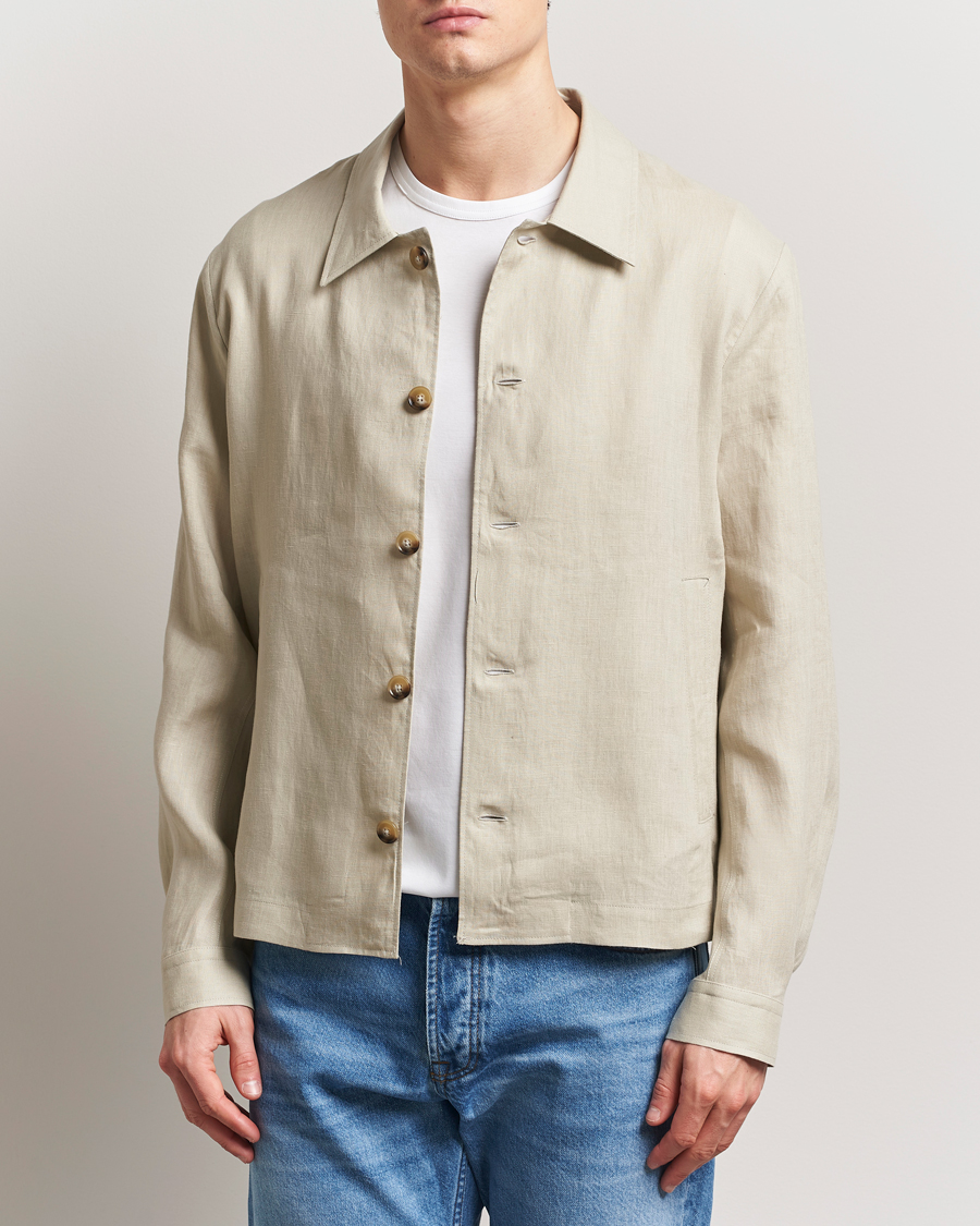 Men | Shirts | Tiger of Sweden | Barnaby Linen Overshirt Cream Sand