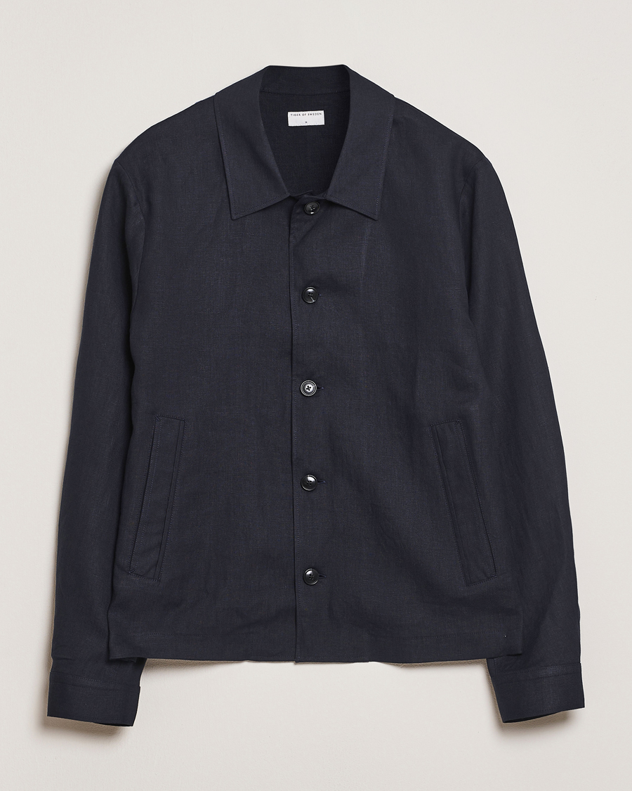 Men | Shirts | Tiger of Sweden | Barnaby Linen Overshirt Midnight Blue