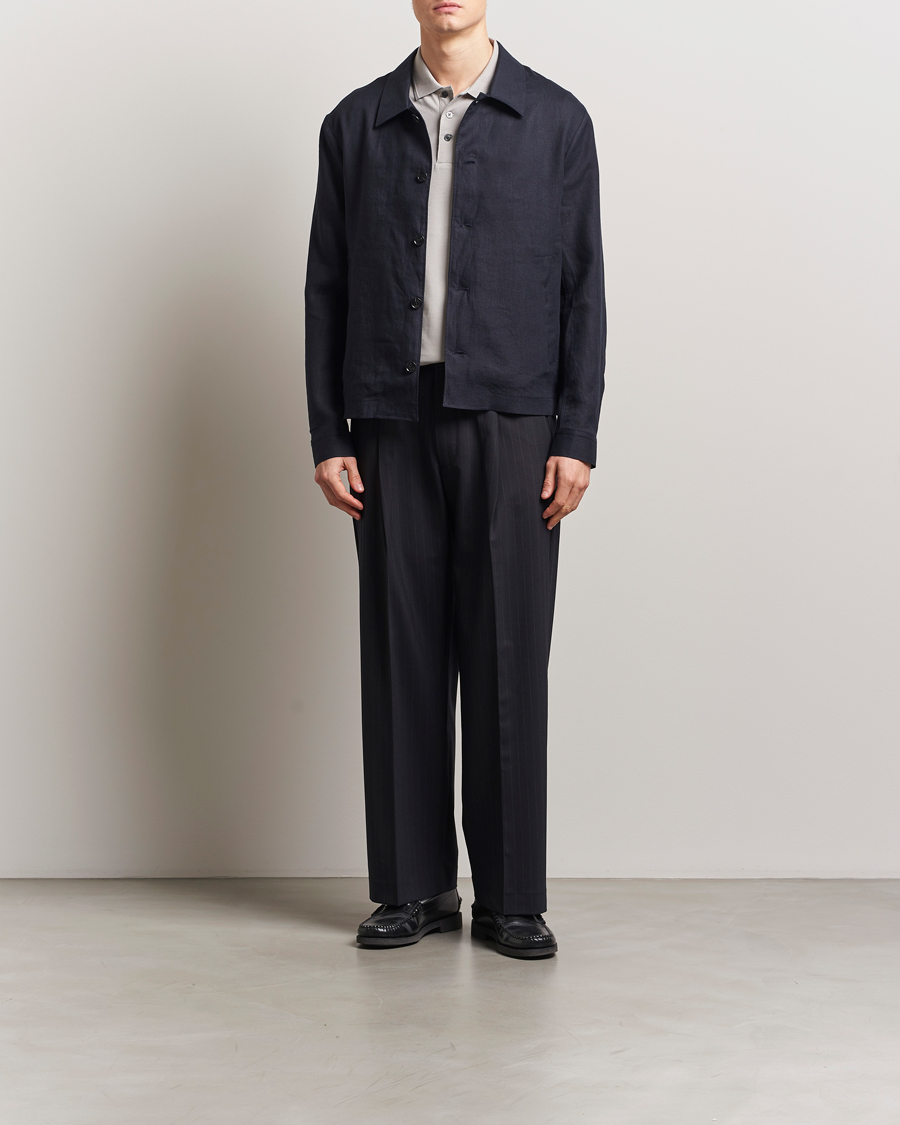 Men | Shirts | Tiger of Sweden | Barnaby Linen Overshirt Midnight Blue