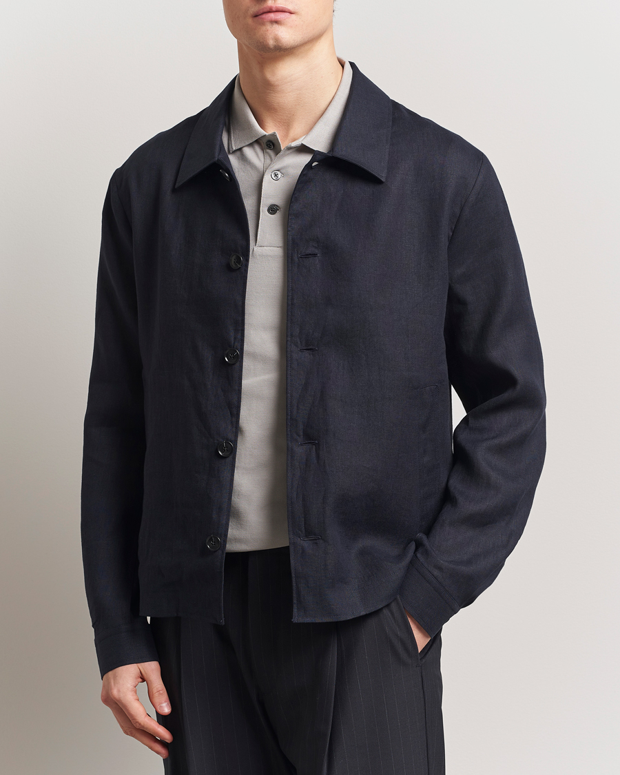 Men | Shirts | Tiger of Sweden | Barnaby Linen Overshirt Midnight Blue