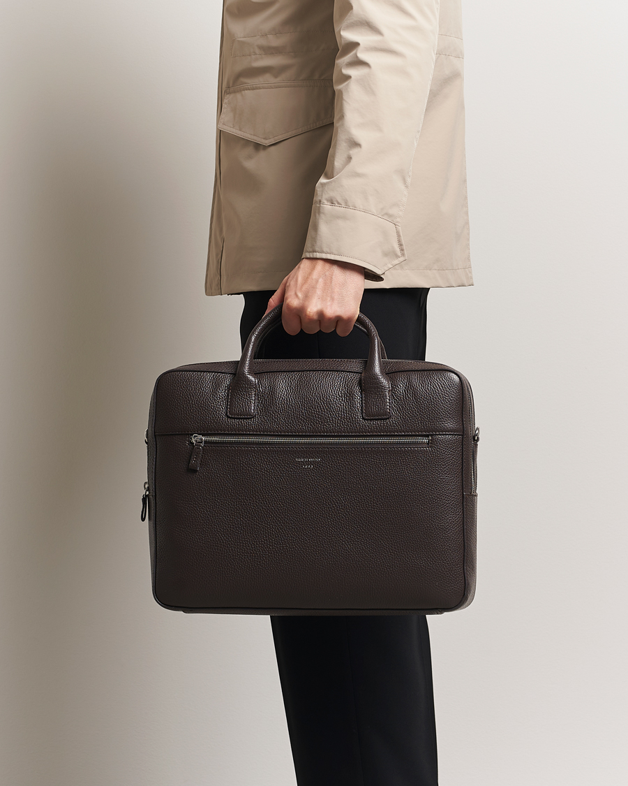 Men | Tiger of Sweden Beridare Double Zip Leather Briefcase Dark Brown | Tiger of Sweden | Beridare Double Zip Leather Briefcase Dark Brown