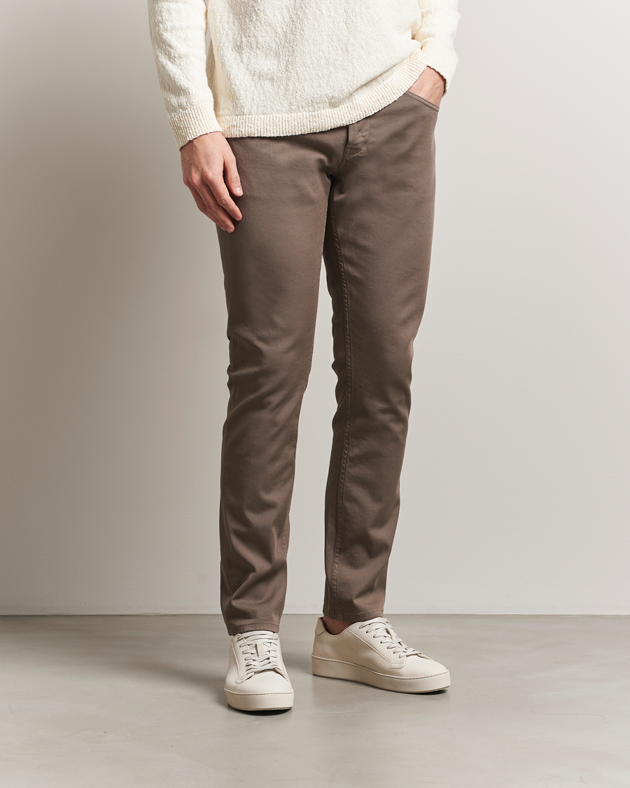 Men | Trousers | Dondup | George Gabardine 5-Pocket Pants Brown