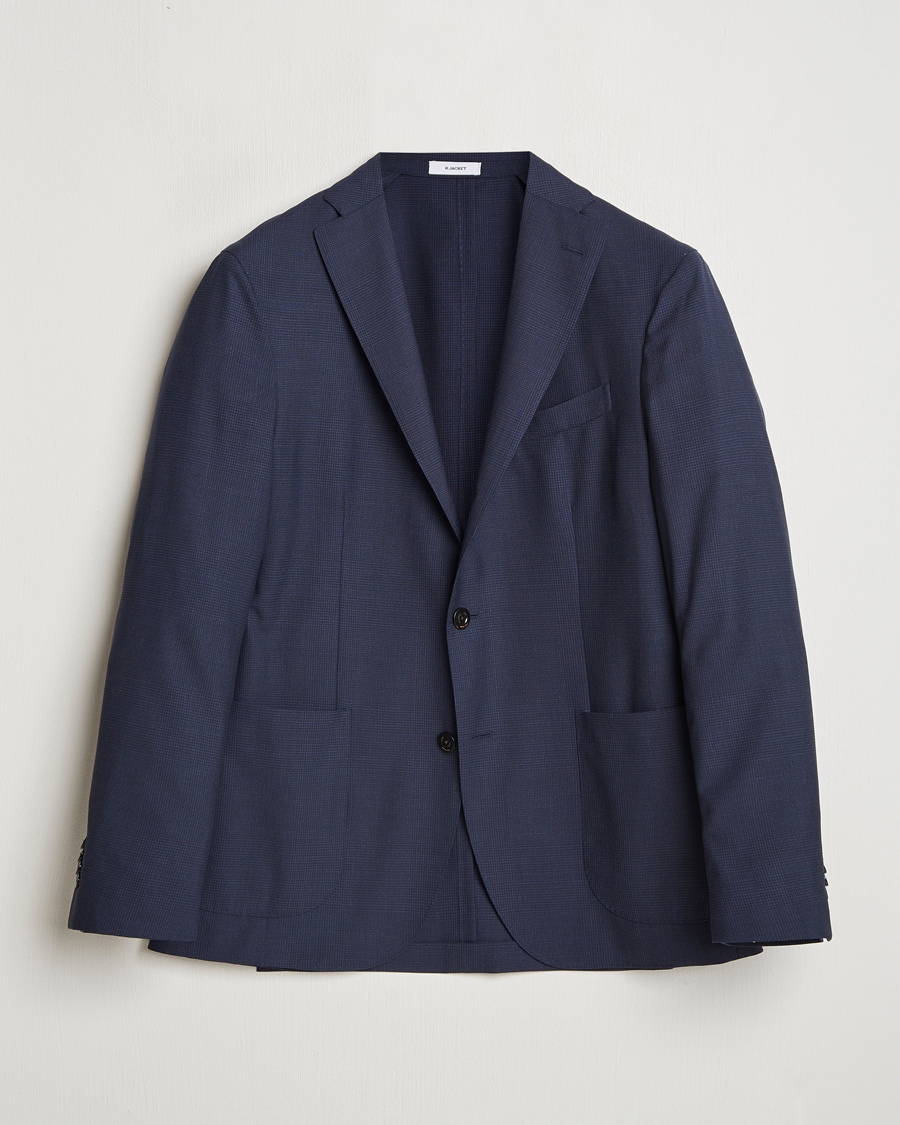 Men | Blazers | Boglioli | K Jacket 14 Micron Wool Blazer Navy Check