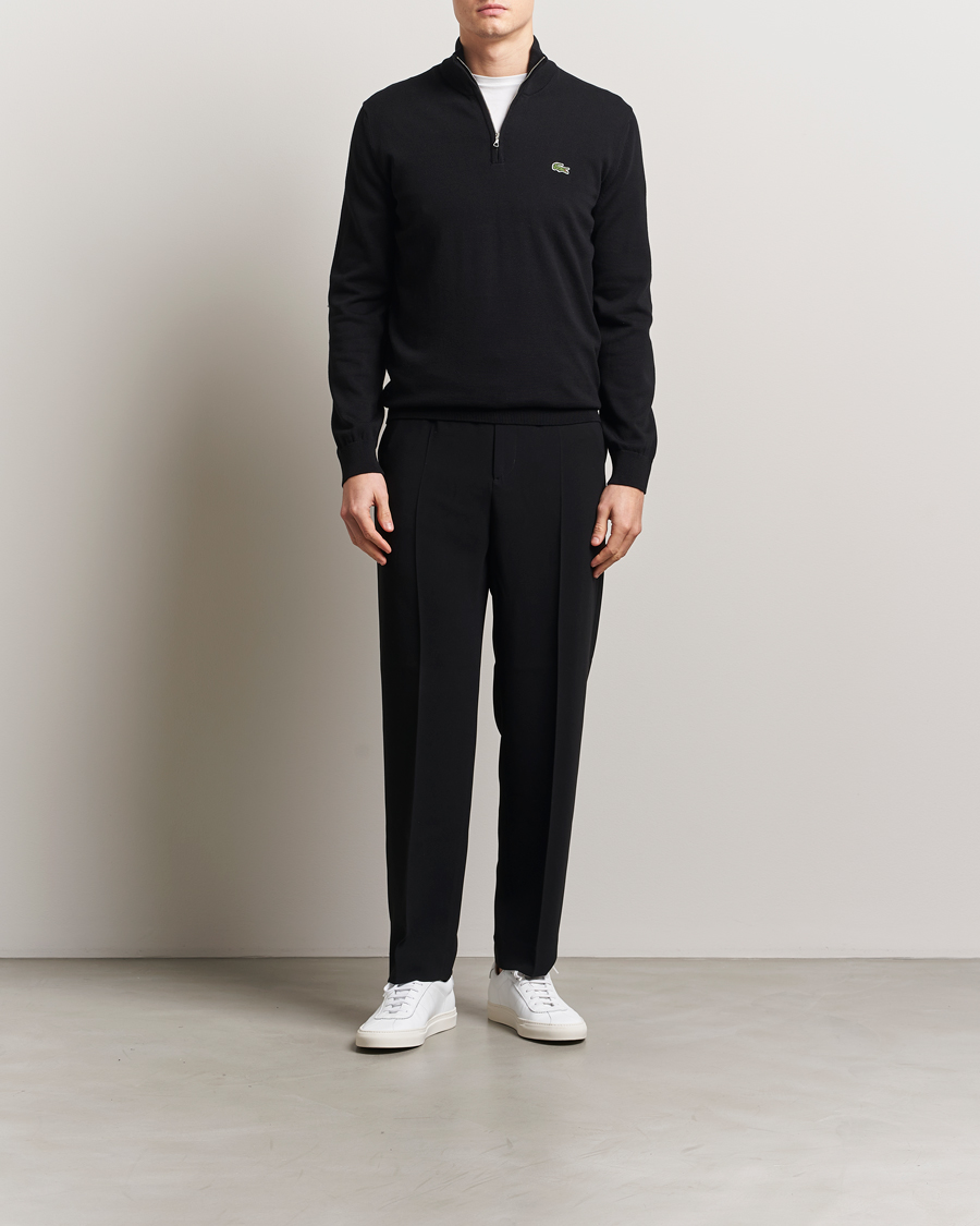 Men | Sweaters & Knitwear | Lacoste | Cotton Knitted Half Zip Black
