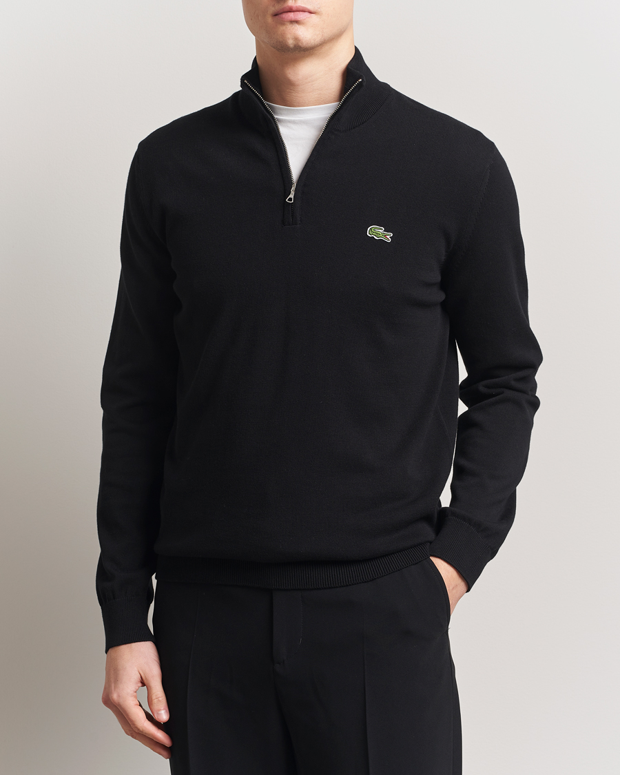 Men | Sweaters & Knitwear | Lacoste | Cotton Knitted Half Zip Black